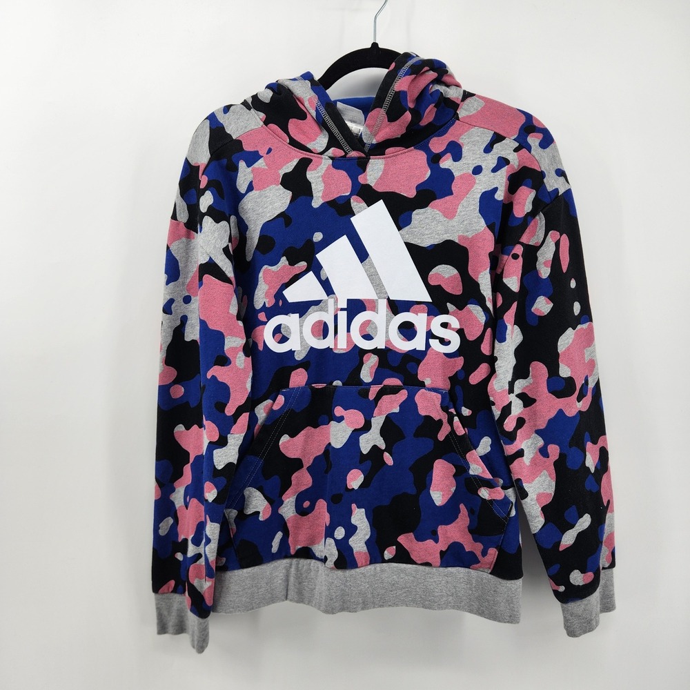 Adidas Hoodie Girls Youth Size L (14/16) Camo Multicolor Pullover‎ Sweatshirt